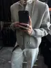 Otoño Invierno Coreano cleanfit Serie Gris serie miu Cárdigan de punto mixto abrigo suéter Unisex
