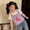 Camiseta Dos en Uno de Dibujos Animados para Niñas Verano 2026 Bonita Prenda Superior de Manga Corta para Niños