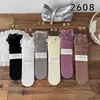 Meias Acima do Joelho para Mulheres com Acabamento em Renda de Algodão, Estilo Fino para Primavera e Verão, Padrão de Diamante Lolita, Meias Longas de Cano Alto Off-White Francesas