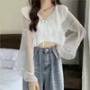 Blusa de Gasa con Volantes para Mujer 2026 Verano Nuevo Diseño Nicho Estilo Corto Ultra-Fairy Chic Blusa Top Protector Solar
