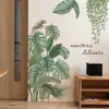 BRUP Calcomanía de Pared de Planta Montera Verde Acuarela Estilo Nórdico Decoración de Pared para Sala de Estar del Hogar Calcomanía Autoadhesiva ZN4868N