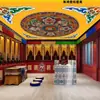 Papel Tapiz de Techo de Templo Budista Revestimiento de Pared Hotel Murales Florales Pintados Viga de Vestíbulo Vigas de Techo Decoración de Techo