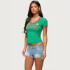 2026 Primavera/Verano Nuevo Estilo Deportivo Cuello en V Manga Corta Crop Top Camiseta Estilo Chica Caliente Retro Bloques de Color Ajustado que Muestra el Ombligo Estampado