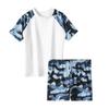 Traje de baño infantil camuflaje para niños dividido nuevo traje de baño de manga corta para estudiantes niños pequeños, medianos y grandes traje de baño protector solar