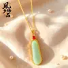 Nuevo colgante de jade multicolor estilo chino con forma de gota de agua, colgante largo vintage esmaltado bañado en oro, cadena versátil para la clavícula para mujer