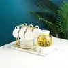 Juego de Tazas de Cerámica de Alta Gama para Uso Doméstico, Tazas de Té, Tazas de Café, Jarra Transparente de Vidrio para Jugos y Agua Fría para la Sala de Estar, Tetera Transparente
