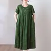 Novo Vestido de Algodão Estiloso para Mães de Meia-Idade, Vestido Longo de Viscose com Barra Ampla Plus-Size para Mulheres de Meia-Idade e Idosas