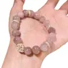 Pulseira de Cristal Rosa Natural com Contas, Simples e Doce Fio de Contas Flor de Pessegueiro Joias, Temperamento Fresco para Mulheres, Gato da Sorte
