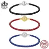Pulsera Aiful Classic con Hebilla de Bolas de Plata de Ley S925 Patrón Rizado Retro Cuerda de Cuero Pulsera Básica Joyería al por Mayor para Mujeres