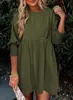 Ropa de Mujer Transfronteriza Europea y Americana 2026 Amazon Shein Cuello Redondo Cintura Ajustada Puños Plisados Vestido Casual