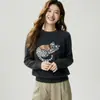 Patrón de gato de dibujos animados, suéter 100% cachemira, jersey de cuello redondo para mujer, tejido suave y cómodo, moderno y rejuvenecedor, suéter versátil