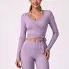 Mingda Tela Cepillada con Cordones Cintura Ajustable Ropa de Yoga de Manga Larga para Exteriores Aprieta la Cintura y las Curvas del Abdomen Adelgazante Sensación de Alta Gama Ropa de Fitness para Mujeres