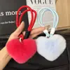 Lindo Conejo Rex Real Peluche Pequeño Corazón de Melocotón Llavero de Coche Colgante Lindo Bola de Felpa Corazón Mochila Escolar Colgante de Bolso Regalo