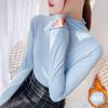 Novedad Cuello Alto Medio Color Sólido Ajustado Forro Polar Camiseta Base Cálida Manga Larga para Mujer 1226