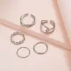 Set de 5 Anillos Abiertos Sencillos para Mujer, Diseño de Moda con Textura Metálica, Anillo de Cola Minimalista de Celebridad de Internet