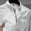 Camisa Oxford de Manga Longa 100% Algodão Puro para Homens, Moda Outono Casual Bordada Camisa Surplus Masculina para Negócios e Uso Diário