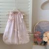 Vestido de niña Verano Nuevo Vestido Jarrón con Lazo para Niños Vestido de Moño de Flores para Bebé Niña Estilo Coreano Estilo Extranjero Vestido de Princesa