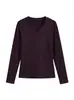 Camiseta de decote em V "curvas graciosas", alta elasticidade, corte justo, estilo básico para o dia a dia, outono/inverno, ombro normal, blusa de baixo básica