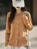 Nuevo Cárdigan de Punto con Cuello Redondo de Terciopelo Alemán para Otoño e Invierno 2025, Manga Larga, Color Puro, Lentejuelas, Holgado, Versátil, Top Chaqueta para Mujer