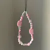 Estilo Coreano Novo Rosa Menina Corrente Pendente de Contas Lanyard para Celular Pingente Moda Pulso Corda Curta Pingente Tendência Atacado