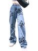 Jeans Simples Slim-fit Estampado de Origem Transfronteiriça para Mulheres - Comércio Exterior Europeu e Americano