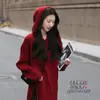 Sudadera con capucha de punto roja de longitud media, muy bonita, para otoño e invierno, estilo perezoso, holgada, nueva para mujer 2024