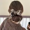 Coque com borda ondulada estampa de leopardo! Grampo de cabelo com coque cacheado retrô para outono e inverno, grande laço de borboleta, presilha de cabelo de alta qualidade