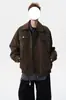 Chaqueta de cuero casual de alta calidad para hombre, estilo americano de otoño, diseño holgado, chaqueta de trabajo, marca de moda, abrigo de cuero versátil con cuello de solapa