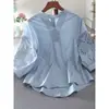 Top de Verano de Algodón Puro con Cuello en V y Elegante Diseño Calado de Manga Media, Talla Grande Holgado Casual Estilo Adelgazante, Nuevo Modelo 2026 A3495
