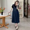 Nueva Ropa de Maternidad Tallas Grandes Falda de Peto de Maternidad de Mezclilla Vestido de Maternidad Delgado de Mezclilla Camiseta de Maternidad