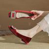 H263-8 Camurça Xishi bico quadrado salto grosso sapatos femininos outono e inverno novos sapatos de noiva sapatos de banquete elegante celebridade da internet decoração com grandes pedras de strass