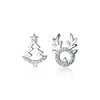 Pendientes de plata de ley S925 con diseño asimétrico de alce y diamantes, con astas pequeñas y sencillas, G4508