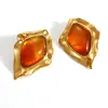 Pendientes de Acero de Titanio Transfronterizos Yuhui, Estilo Retro, Forma Geométrica Irregular, Resina Chapada en Oro Real, Pendientes de Acero Inoxidable Impermeables