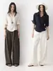 Camisa Texturizada Assimétrica CHACHA com Gola Diagonal, Ajuste na Cintura e Pregas para Mulheres, Blusa de Outono com Manga Fixa Dobrada