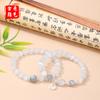 Ojo de Gato Gris Natural Plata Lunar Plateado Pulsera de Accesorios con Cuarzo Rosa Versátil Fresca y de Moda Pulsera de Círculo Único