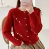 Cárdigan de punto imitación piel de visón, con cuentas, estilo francés, nuevo diseño otoño/invierno, suéter holgado, prenda exterior para mujer