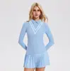 Camisa Polo Deportiva de Manga Larga para Mujer con Cuello de Solapa, Estilo Nuevo Transfronterizo, Falda de Tenis Elástica y Transpirable para Fitness, Ropa de Yoga, Traje de Fitness