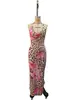 Moda Femenina Europea y Americana Nueva Primavera/Verano Ajuste Delgado Bodycon Estampado Sexy Cuello Halter Atado Vestido con Cuello en V