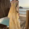 Vestido floral ajustado con tirantes para mujer, vestido de playa para vacaciones de verano junto al mar, falda de pastel de hadas al atardecer, atmósfera