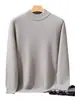 Suéter de cachemira para hombre, tejido de punto grueso de doble hilo de siete agujas con cuello alto medio, suéter de capa base de punto para otoño e invierno