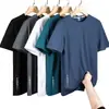 Camiseta de seda helada de verano para hombre, nueva camiseta deportiva de malla fresca, fina, de media manga, suelta, de color sólido, de secado rápido