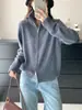 Novo suéter de outono e inverno 100% lã com zíperes duplos, cardigã feminino de manga longa com corte solto e gola alta, perfeito como camada externa