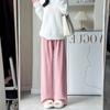 Pantalones Rectos Nuevos de Cintura Alta con Forro Polar de Chenilla Rosa Trigo de Pierna Ancha Otoño e Invierno 145 Pequeños Pantalones Casuales Tejidos