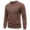 Nueva camiseta de manga larga para hombre, venta al por mayor transfronteriza de otoño e invierno, algodón peinado, elástica, color liso, cuello redondo, talla grande, corte ajustado
