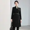Uniforme de Trabajo Grueso de Invierno para Recepción de Hotel y Joyería para Mujer, Abrigo de Lana Profesional con Cuello en V para Mujer