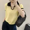 Estilo Coreano Color Contrastante Solapa Temperamento Tejido Verano Mujer Delgado Transpirable Versátil Manga Corta Camiseta Top Verano Mujer 11457