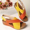Sandalias de cuña cruzada de suela gruesa para comercio exterior para mujer para usar Transfronterizas Talla grande Color contrastante Transpirables Velcro Sandalias y pantuflas de playa
