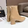 Botas para Mujer Estilo Británico 2023 Otoño e Invierno Nuevas Casual Tacón Grueso Botas de Motociclista Cremallera Trasera Botines para Mujer