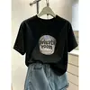 2026 Verano Nuevo Estilo Coreano Moda Versátil Tie-Dye Azul Top Algodón Puro Hombro Normal Cuello Redondo Manga Corta Camiseta para Mujer