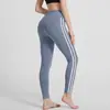 Calça de yoga color block para mulheres, cintura alta, levanta bumbum, controle de barriga, leggings de ginástica, design de pêssego no bumbum, listrada, alta elasticidade, calça atlética justa